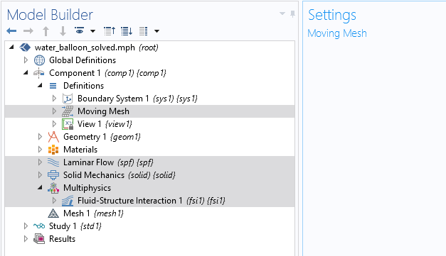 COMSOL Multiphysics中的“移動網(wǎng)格”設(shè)置的屏幕截圖。